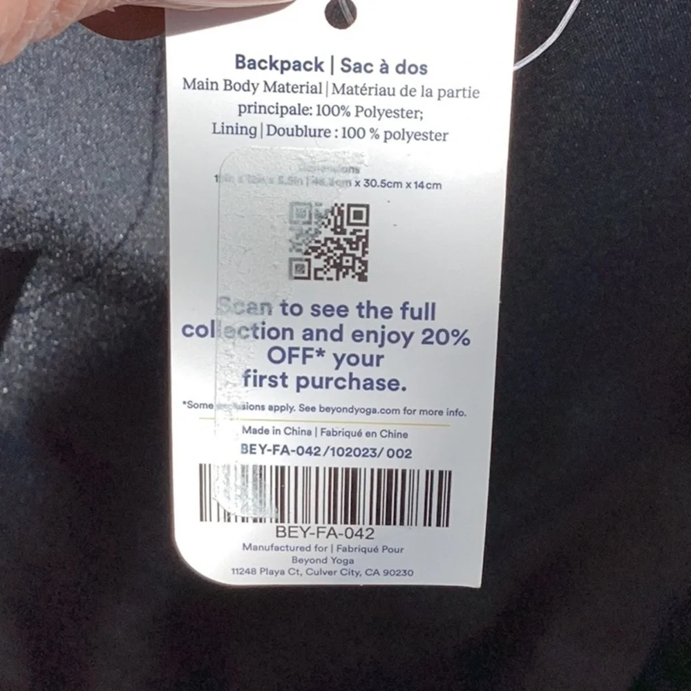 Beyond Yoga black Convertible Backpack, NEW with tags